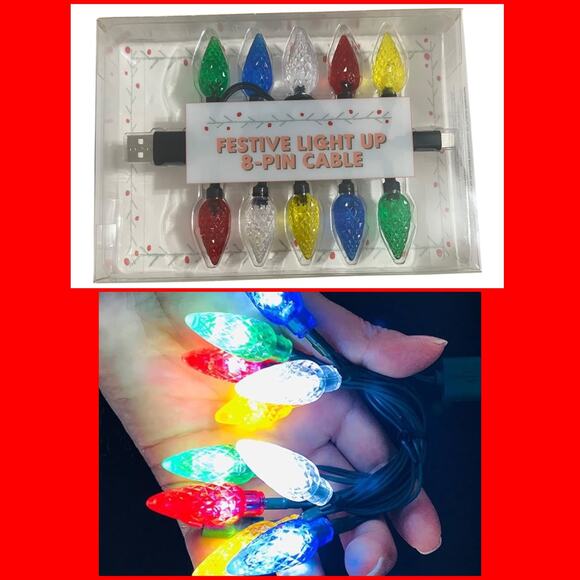 Vivitar Festive Christmas Light Up 8-Pin Lightning Charging Cable | NEW!! - Picture 1 of 10
